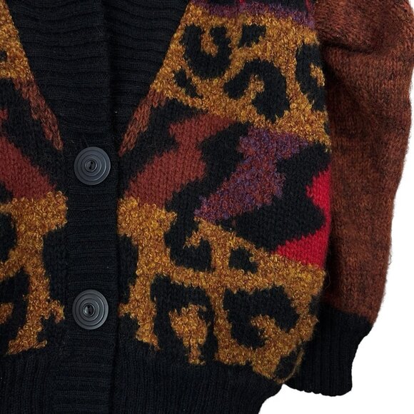 Cervelle Wool Southwest Leopard Striped Buttoned Oversized Cardigan Tan Size S - Picture 5 of 8